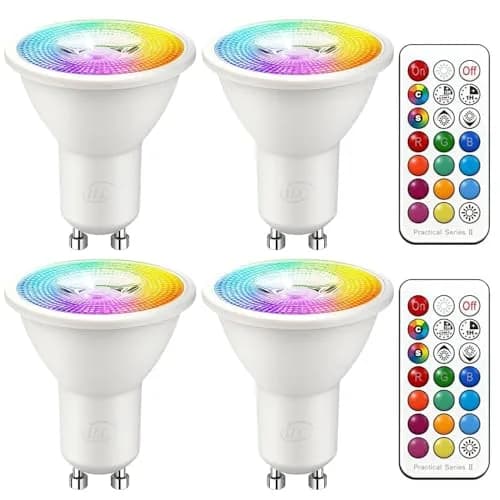 ILC GU10 LED Color Changing Light Bulb 5W (450 Lumens) with Remote Control, Pack of 4 | 12 Colors, 2700K Warm White thumbnail 1