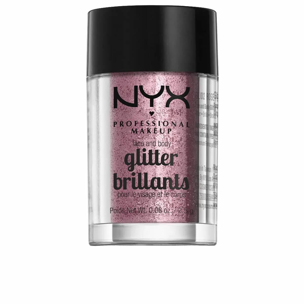 NYX PROFESSIONAL MAKEUP Face & Body Glitter, Crystal | Sparkling Loose Glitter for Face & Body, 0.08 Oz — Rose