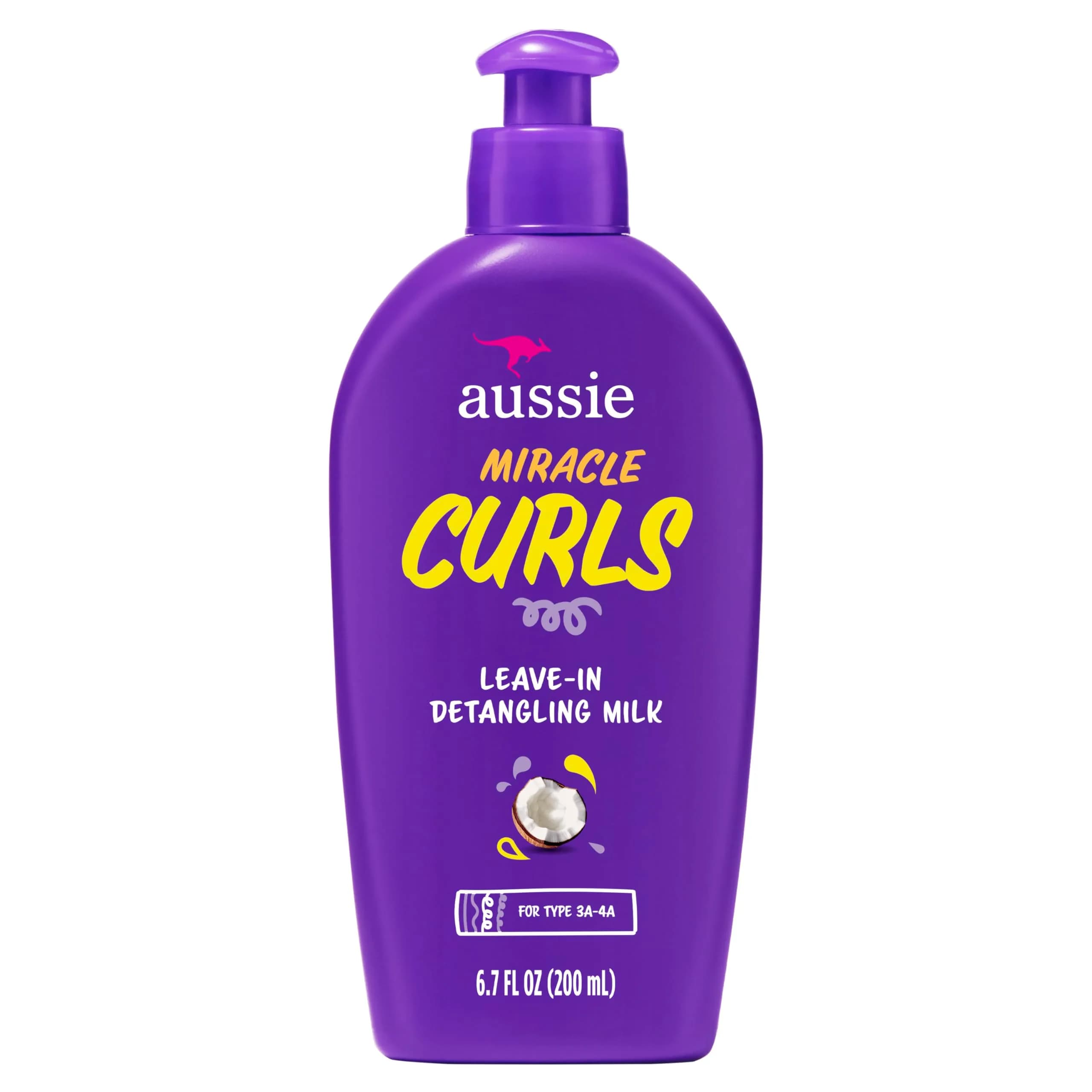 Aussie Miracle Curls Detangling Milk Treatment 197ml (6.7 fl oz) | Coconut & Jojoba Oil for Curly Hair