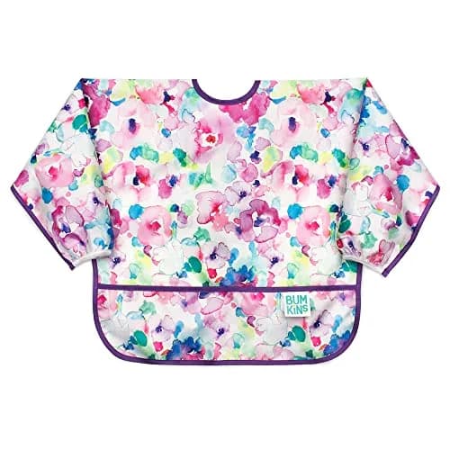 Bumkins Sleeved Bib for Baby & Toddler 6-24 Mos Watercolor Floral | Long Sleeve Mess Saver thumbnail 1