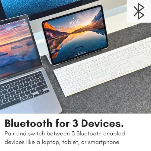 Macally ACEBTKEY Multi-Device Bluetooth Keyboard with Numeric Keypad - 110 Keys, 20 Shortcuts, Rechargeable, White thumbnail 3