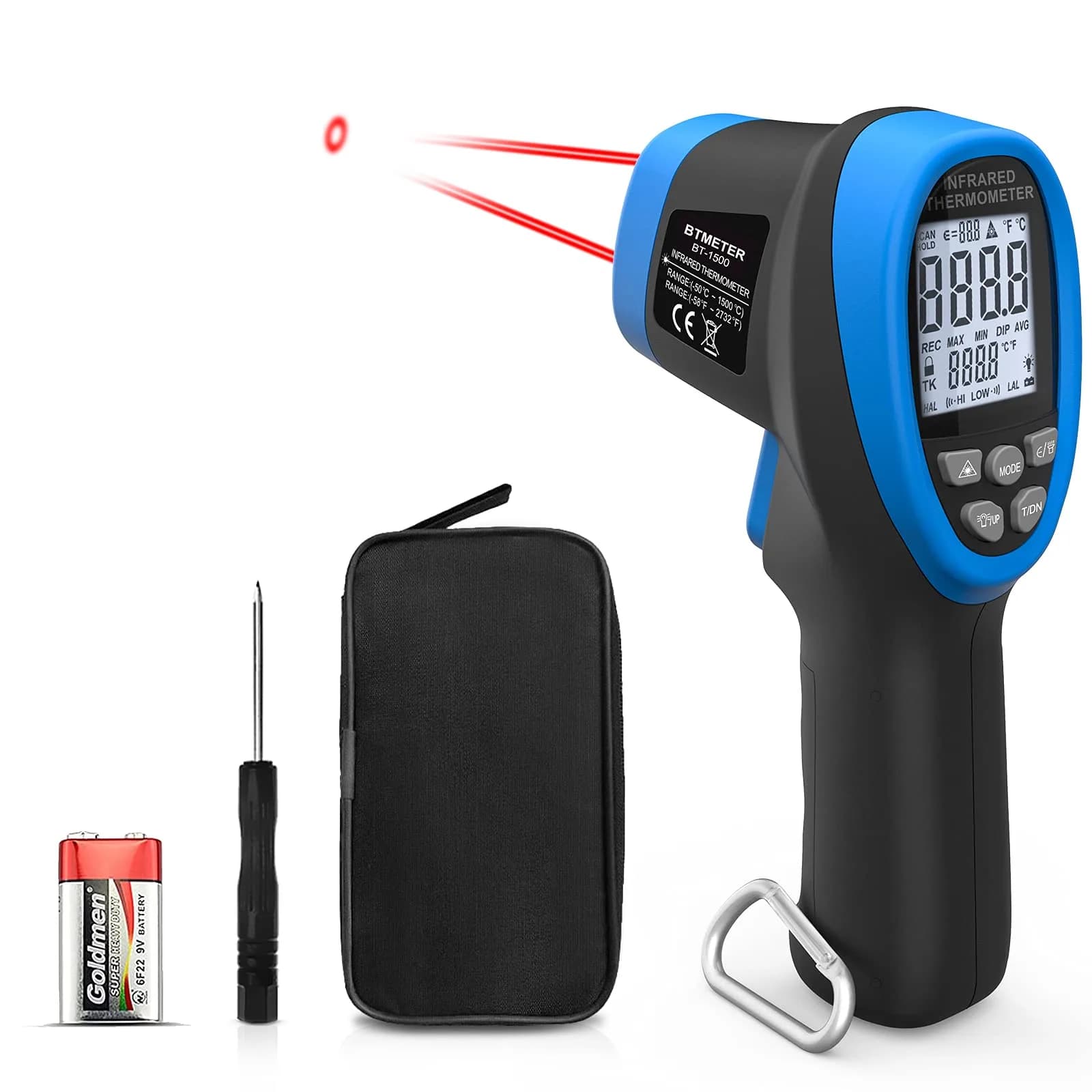 BTMETER BT-1500 High Temp Infrared Thermometer Gun -58°F to 2732°F | Non-Contact Laser Temp - main product image