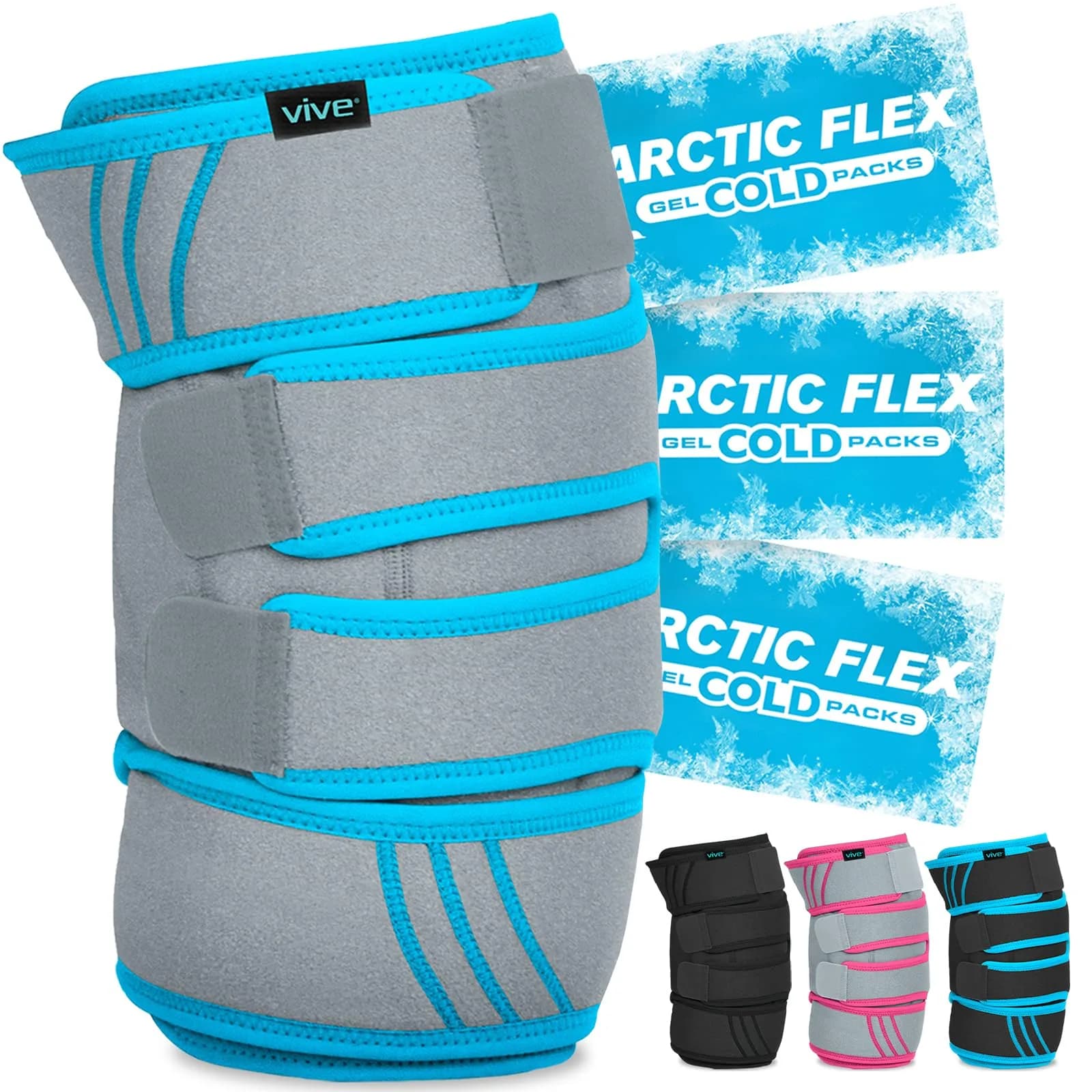 Vive Knee Ice Pack Wrap (2 Pack) - Cold/Hot Gel Compression Brace for Pain Relief — Gray