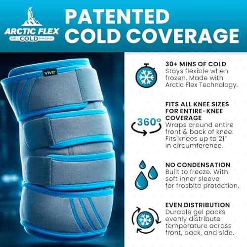 Vive Knee Ice Pack Wrap - Cold/Hot Gel Compression Brace for Pain Relief | Adjustable, Reusable, Latex-Free thumbnail 2