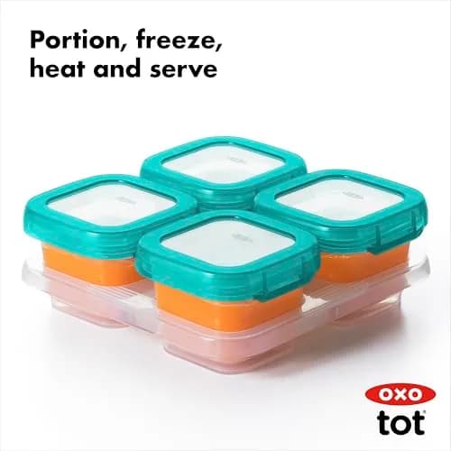 OXO Tot Baby Blocks Freezer Storage Containers Teal 120ml (4 Oz) | Airtight & Leak-Proof for Homemade Baby Food thumbnail 4