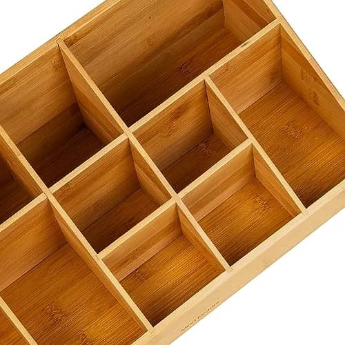 Mind Reader 11-Compartment Condiment Station | 45.72cm (18") Brown Bamboo Coffee Bar Organizer thumbnail 4