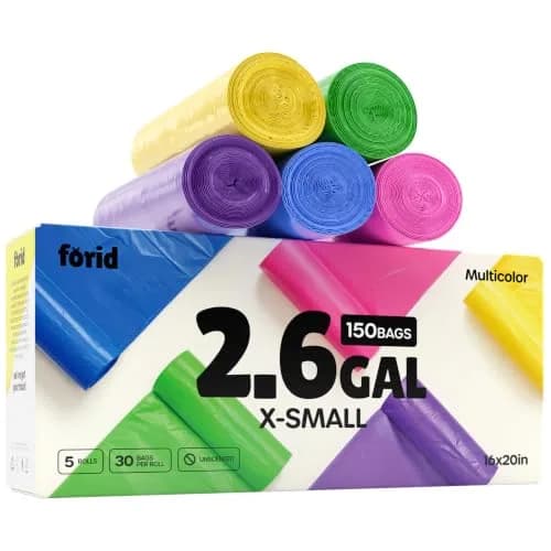 FORID 2.6 Gallon Colored Trash Bags | Extra Thick, Odorless, Multi-Colored, 150 Bags thumbnail 1