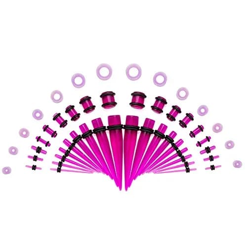 JDXN DXN Ear Stretching Kit 14G to 00G - 50 Pieces Acrylic Tapers Silicone Tunnels Plugs Gauges Expander Set with Purple Tunnels | Body Piercing Jewelry for Men Women thumbnail 1