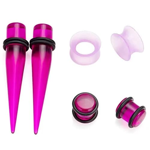 JDXN DXN Ear Stretching Kit 14G to 00G - 50 Pieces Acrylic Tapers Silicone Tunnels Plugs Gauges Expander Set with Purple Tunnels | Body Piercing Jewelry for Men Women thumbnail 2