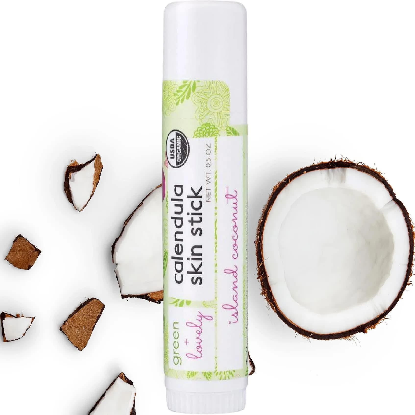 Green + Lovely Calendula Skin Stick Organic Lotion Sticks Island Coconut 29.57ml (1 fl oz) | Certified Organic Moisture Balm — Island Coconut