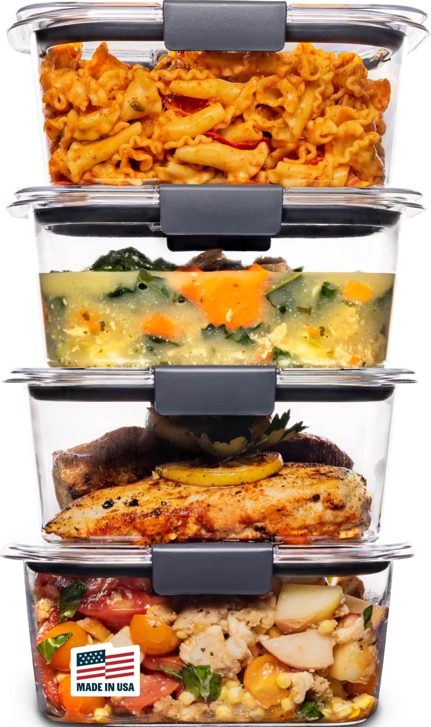 Rubbermaid Brilliance Airtight Food Storage Containers with Lids, Set of 4 (4.7 Cup / 1.1 Litre), BPA-Free Plastic | Stackable Pantry Organizers - main product image