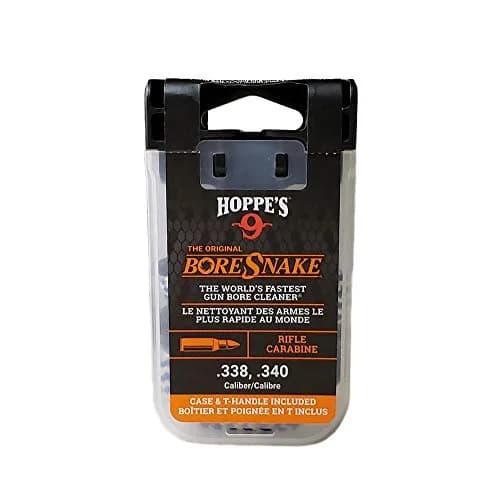 Hoppe's BoreSnake Rifle Bore Cleaner with Den, .338-.340 Caliber | Fastest Bore Cleaning Solution with Bronze Brush & Reusable Case thumbnail 1