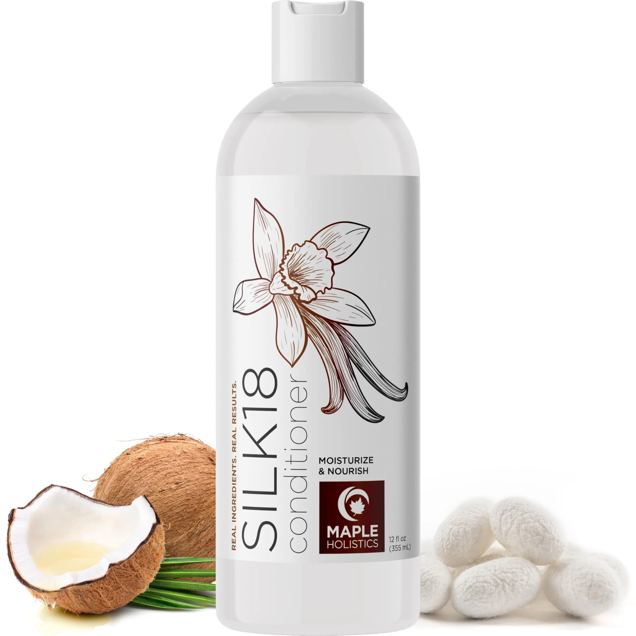 Maple Holistics Silk18 Conditioner for Damaged Hair - 473ml (16 Fl Oz) | Deeply Moisturizing for Dry, Curly, Frizzy Hair — 12 Fl Oz