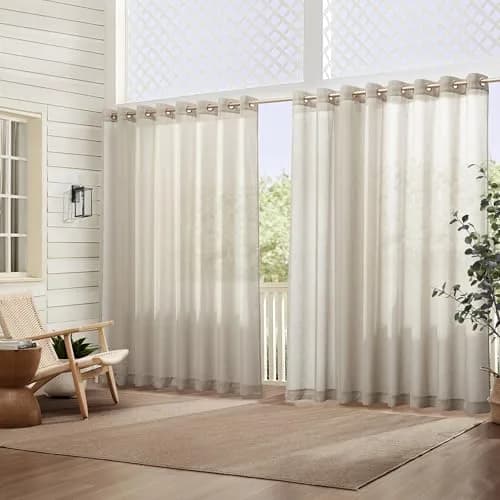 Threadmade Carmen Sheer Extra Wide Indoor/Outdoor Sheer Window Curtain, Natural - 114" W x 108" L | Elegant Privacy & Sun Filter thumbnail 1