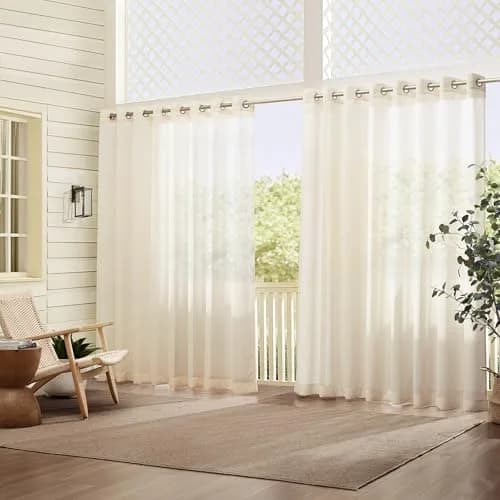 Threadmade Carmen Sheer Extra Wide Indoor/Outdoor Sheer Window Curtain, Ivory - 114" W x 108" L | Elegant Privacy & Sun Filter thumbnail 1