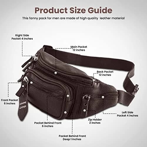 Nabob Leather Fanny Pack Waist Bag for Men & Women | Genuine Cowhide Leather, 6 Pockets, Adjustable Strap, Ideal for Travel & Outdoor thumbnail 5
