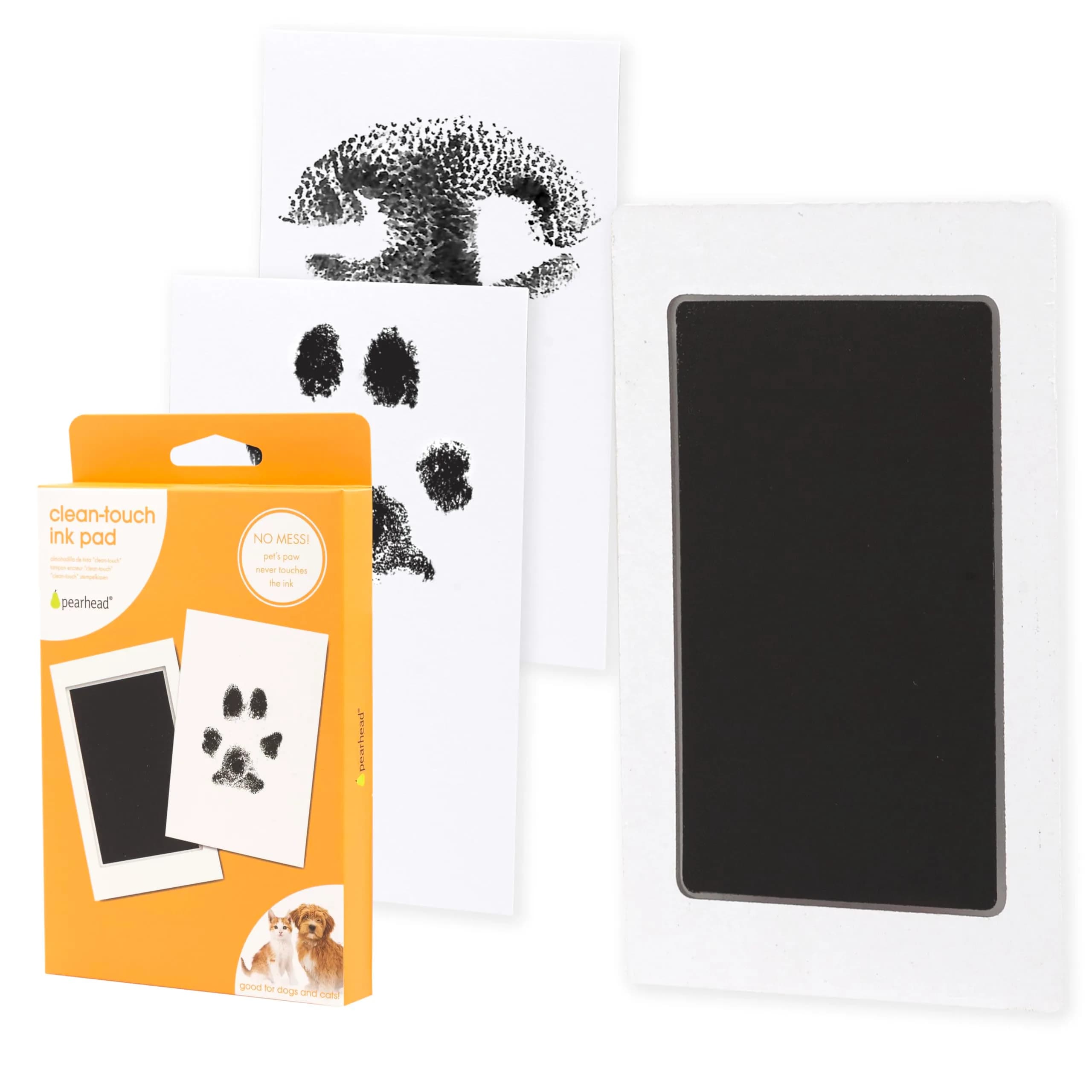 Pearhead Paw Print Clean Touch Ink Pad Kit for Dogs and Cats, Black Ink, 1 Pad & 2 Cards | Mess-Free Pet Keepsake
