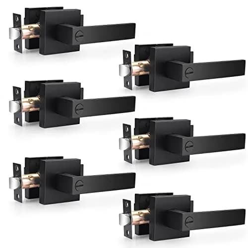 Probrico Interior Privacy Door Handles, Matte Black Square Locking Levers for Bedroom/Bathroom, Heavy Duty Zinc Alloy, 6 Pack thumbnail 1