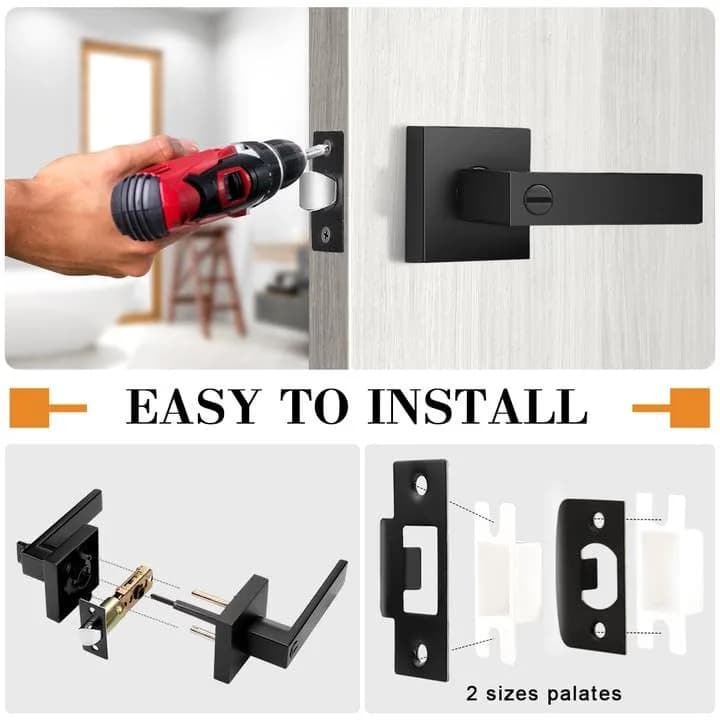 Probrico Interior Privacy Door Handles, Matte Black Square Locking Levers for Bedroom/Bathroom, Heavy Duty Zinc Alloy, 6 Pack thumbnail 17