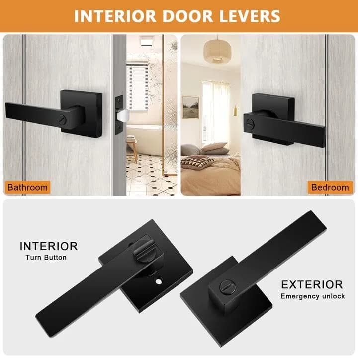 Probrico Interior Privacy Door Handles, Matte Black Square Locking Levers for Bedroom/Bathroom, Heavy Duty Zinc Alloy, 6 Pack thumbnail 2