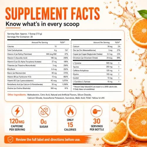 Morning Buzz Sugar Free Nutritional Supplement 8oz | Orange Burst Flavor for Energy & Focus thumbnail 2