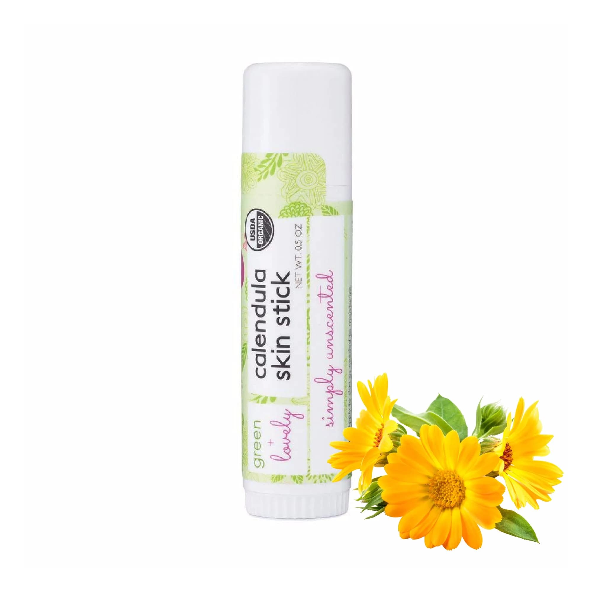 Green + Lovely Calendula Skin Stick Organic Lotion Sticks Island Coconut 29.57ml (1 fl oz) | Certified Organic Moisture Balm — Simply Unscented / 0.5 Ounce