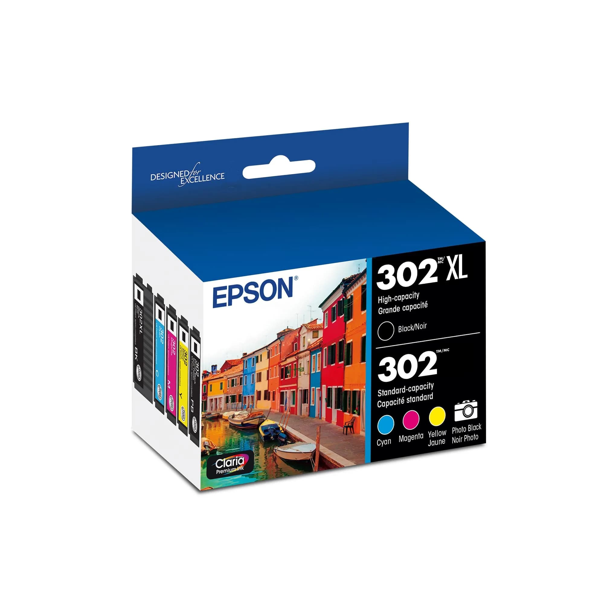 Epson 302 Claria Premium Ink High Capacity Black & Standard Color Cartridge Combo Pack (T302XL-BCS) - 5 Cartridges - main product image