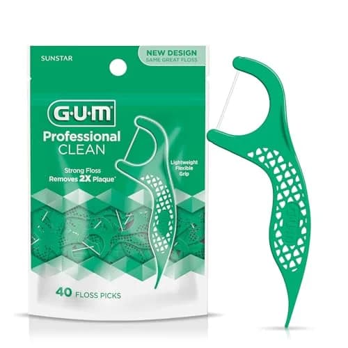 GUM Professional Clean Dental Floss Picks, Fresh Mint, 40 Count | Shred-Resistant Floss & Precision Toothpick thumbnail 1