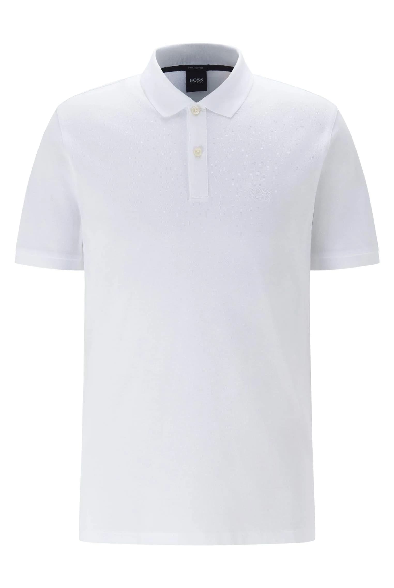 Boss Pallas Short Sleeve Polo Shirt in Black | Moisture-Wicking, Odor-Control, Regular Fit — White / Medium