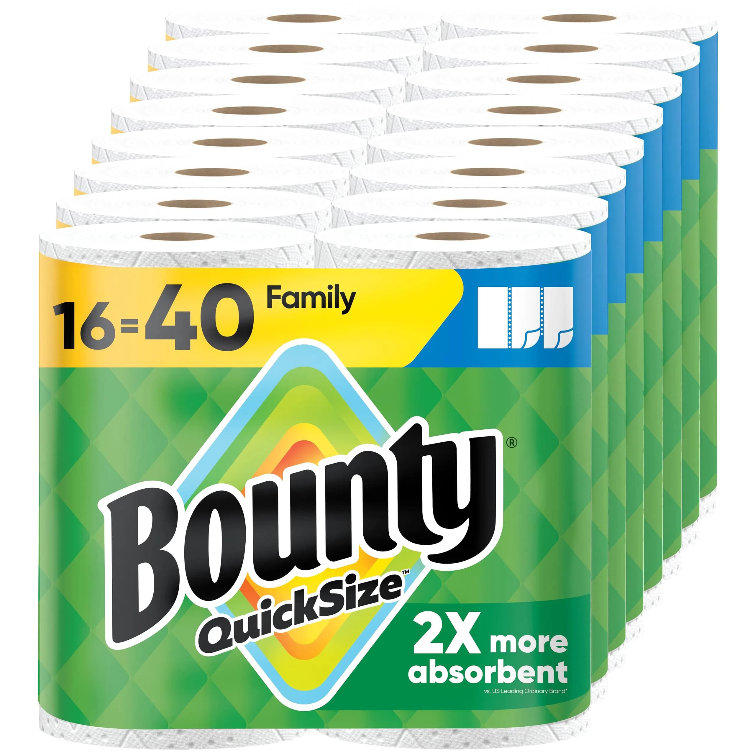 Bounty Quick Size Paper Towels, White, 16 Family Rolls (1712 Sheets) | 2X More Absorbent, USA Imported - main product image