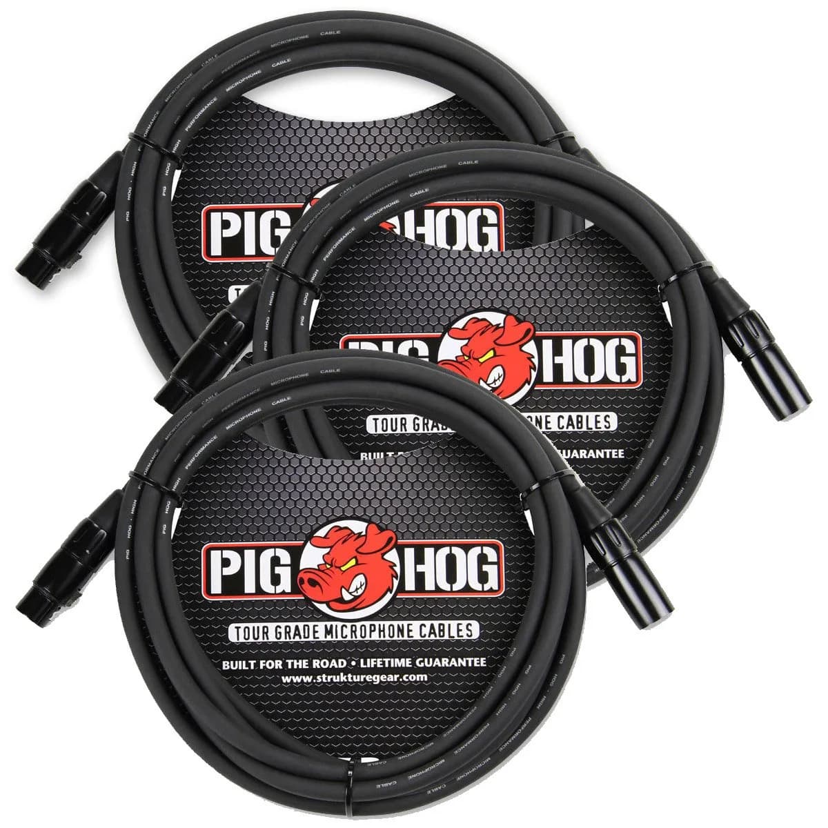 Pig Hog PHM10 Tour Grade XLR Microphone Cable 3m (10ft) 3-Pack | Balanced Audio for Stage & Studio - main product image