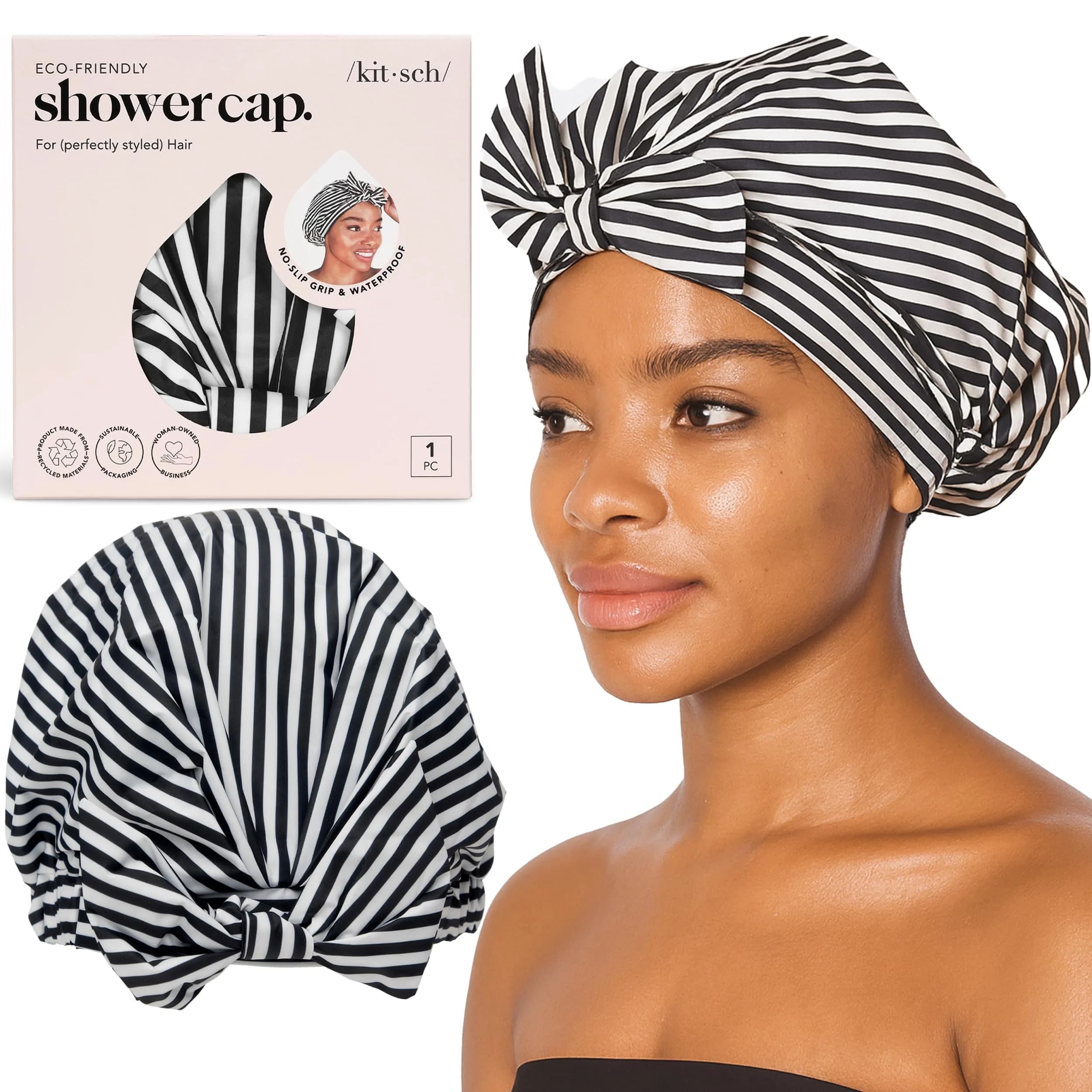 Kitsch Luxury Large Shower Cap for Women - Stripe, 14.2cm (5.6in) x 16.6cm (6.5in) x 3.4cm (1.3in)