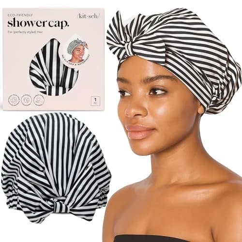 Kitsch Luxury Large Shower Cap for Women - Stripe, 14.2cm (5.6in) x 16.6cm (6.5in) x 3.4cm (1.3in) thumbnail 1