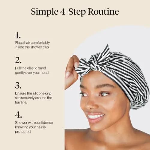 Kitsch Luxury Large Shower Cap for Women - Stripe, 14.2cm (5.6in) x 16.6cm (6.5in) x 3.4cm (1.3in) thumbnail 7