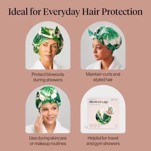 Kitsch Luxury Large Shower Cap for Women - Palm Leaves | Reusable Waterproof Hair Protection thumbnail 6