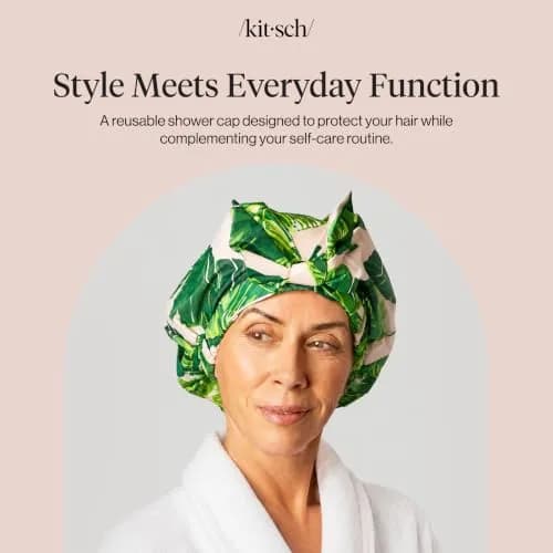 Kitsch Luxury Large Shower Cap for Women - Palm Leaves | Reusable Waterproof Hair Protection thumbnail 8