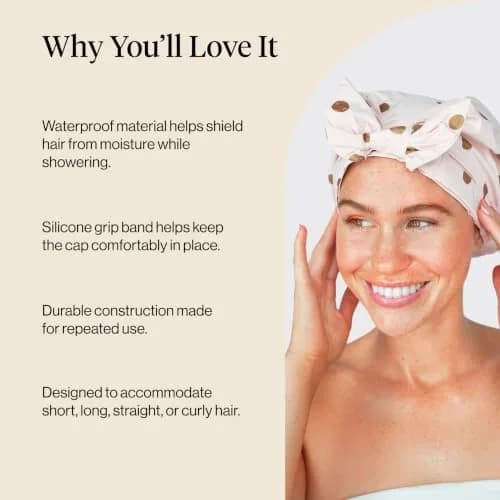Kitsch Luxury Large Shower Cap for Women - Blush Dot | Waterproof & Reusable Hair Protection thumbnail 5