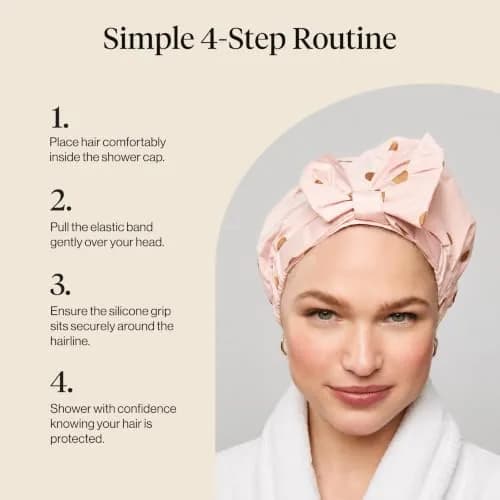 Kitsch Luxury Large Shower Cap for Women - Blush Dot | Waterproof & Reusable Hair Protection thumbnail 7