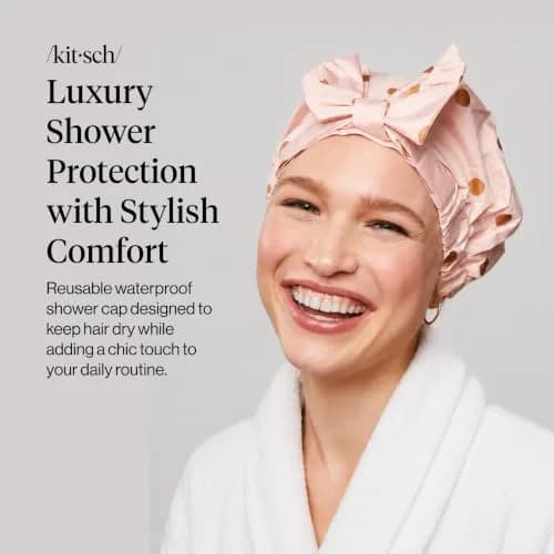 Kitsch Luxury Large Shower Cap for Women - Blush Dot | Waterproof & Reusable Hair Protection thumbnail 2