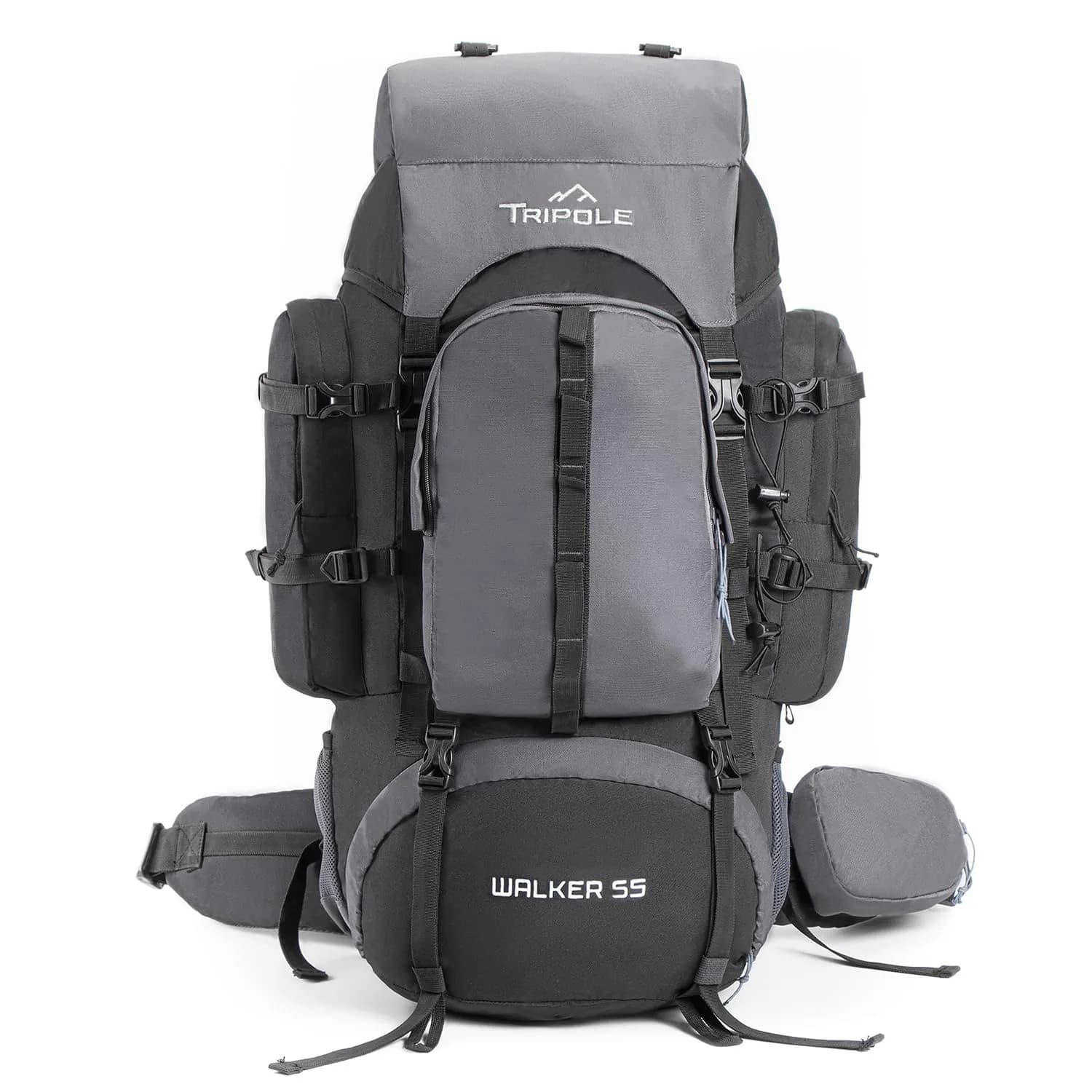 TRIPOLE Walker 65 Litres Rucksack Internal Frame with Metal Rod, Rain Cover, Bottom Opening, Laptop Section (Black) | 1.6 kg (3.5 lb) Heavy Duty Backpack — Black
