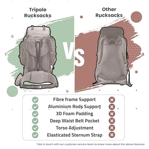 TRIPOLE Walker 65 Litres Rucksack Internal Frame with Metal Rod, Rain Cover, Bottom Opening, Laptop Section (Black) | 1.6 kg (3.5 lb) Heavy Duty Backpack thumbnail 4