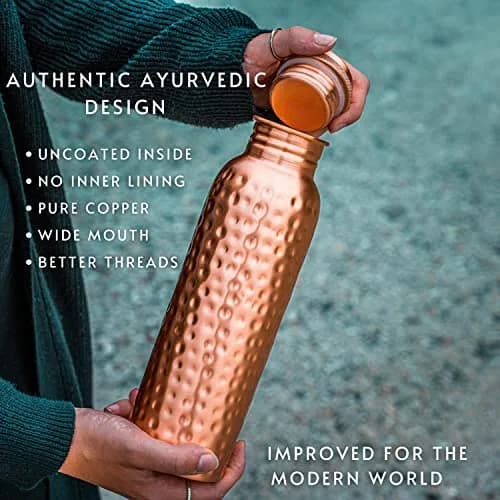 Kosdeg Copper Water Bottle - 34 Oz Extra Large | Pure Copper Ayurvedic Vessel for Drinking thumbnail 6