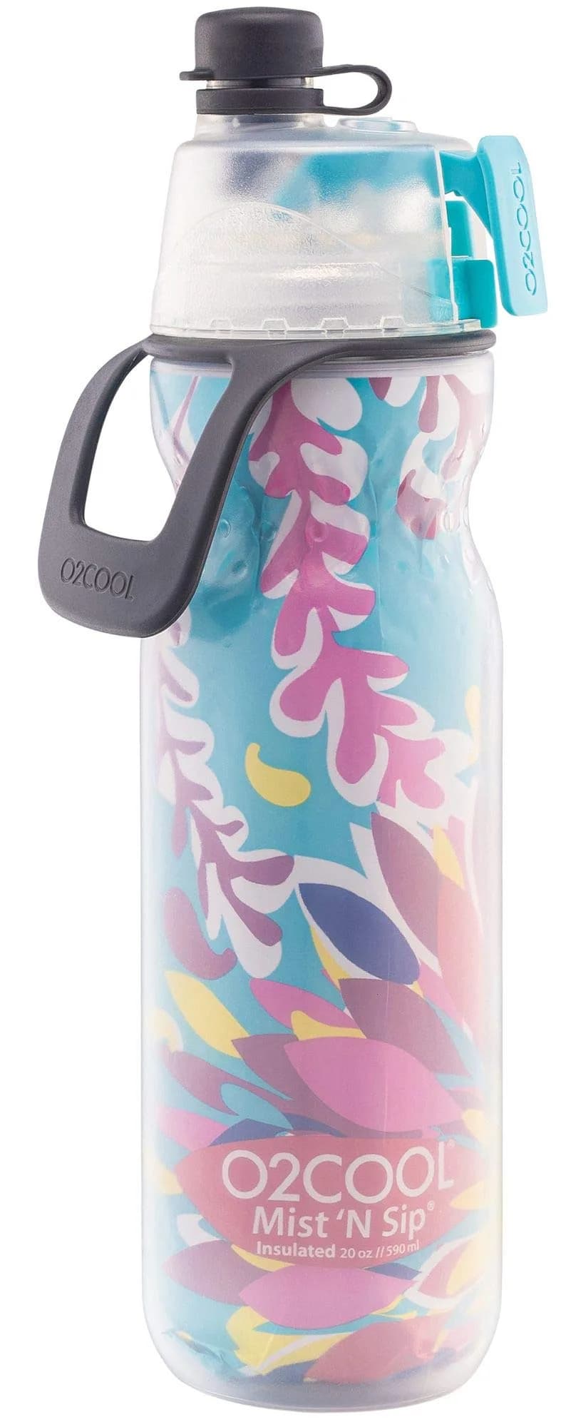 O2COOL Mist N Sip 20 oz (591 ml) Misting Sports Water Bottle Tropical | Insulated Double-Wall Design