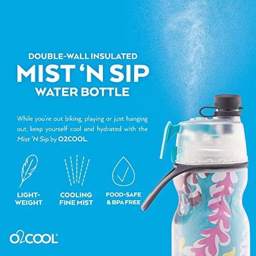 O2COOL Mist N Sip 20 oz (591 ml) Misting Sports Water Bottle Tropical | Insulated Double-Wall Design thumbnail 5