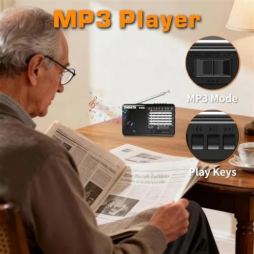 XHDATA D-328 Portable Shortwave Radio | AM FM DSP MP3 Player with Rechargeable Battery & 360° Antenna (Black) thumbnail 7