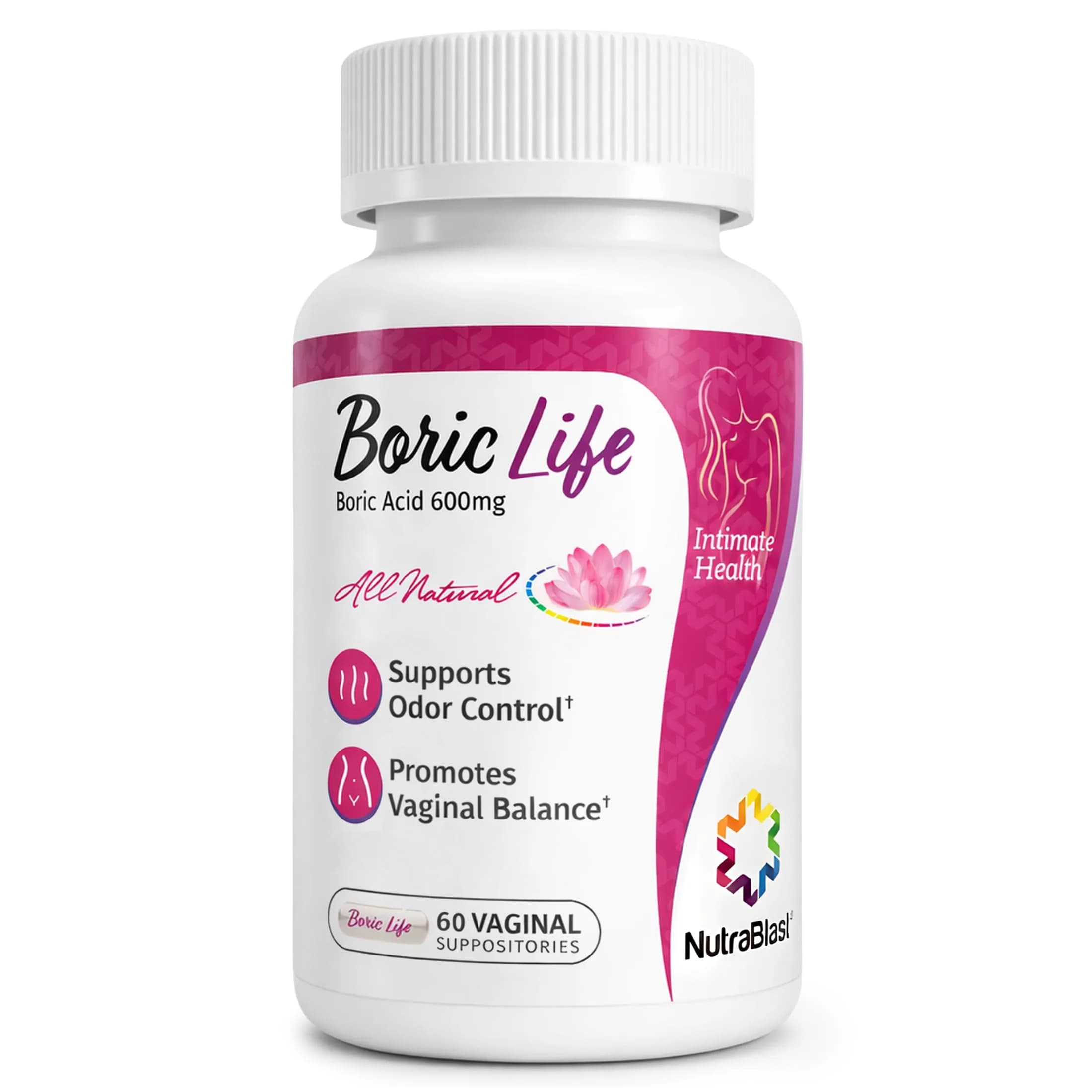 NutraBlast Boric Life Boric Acid Suppositories 600mg 60 Count | Supports Intimate Health - main product image