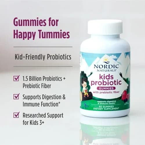 Nordic Naturals Kids Nordic Flora Probiotic Gummies, 60 Count | 1.5B CFU & Prebiotic Fiber for Digestive Balance thumbnail 3