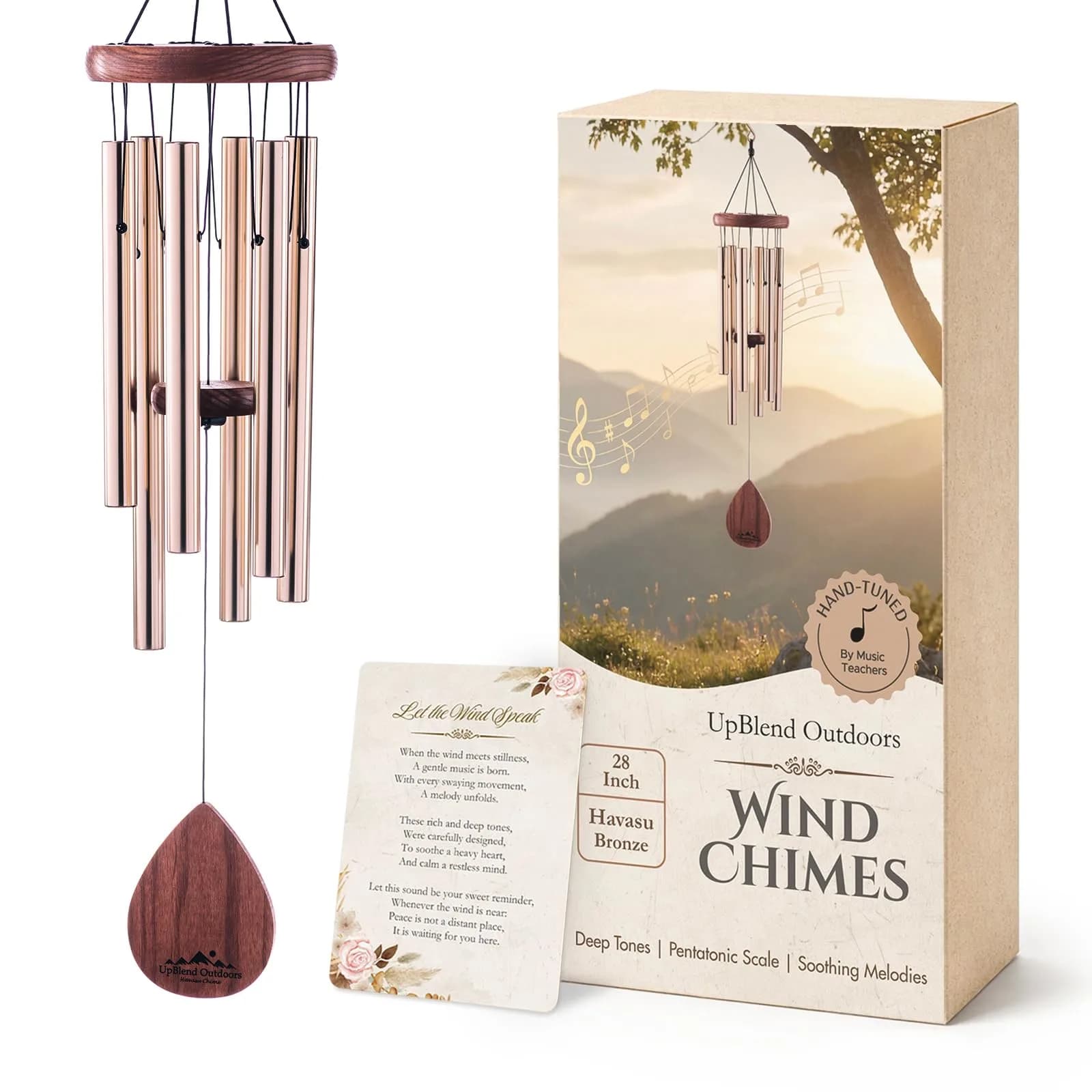 UpBlend Outdoors Havasu Bronze Aluminum Wind Chime 71cm (28") | Hand-Tuned E Major Pentatonic Scale