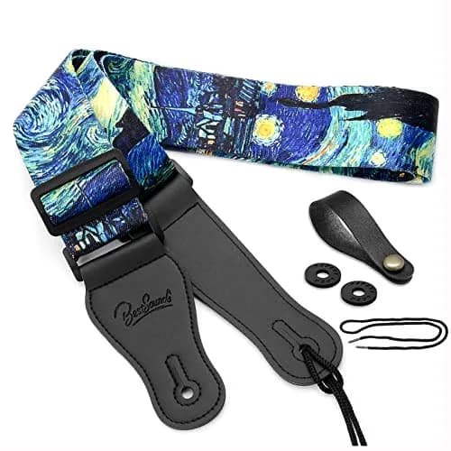 BestSounds Van Gogh Starry Night Guitar Strap Includes Strap Button & 2 Strap Locks, Adjustable Guitar Shoulder Strap For Bass, Electric & Acoustic Guitar thumbnail 1