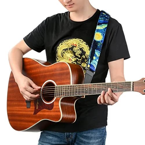 BestSounds Van Gogh Starry Night Guitar Strap Includes Strap Button & 2 Strap Locks, Adjustable Guitar Shoulder Strap For Bass, Electric & Acoustic Guitar thumbnail 6